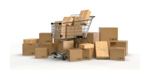 Pudełka z tektury na wózku zakupowym - Producent opakowań z tektury